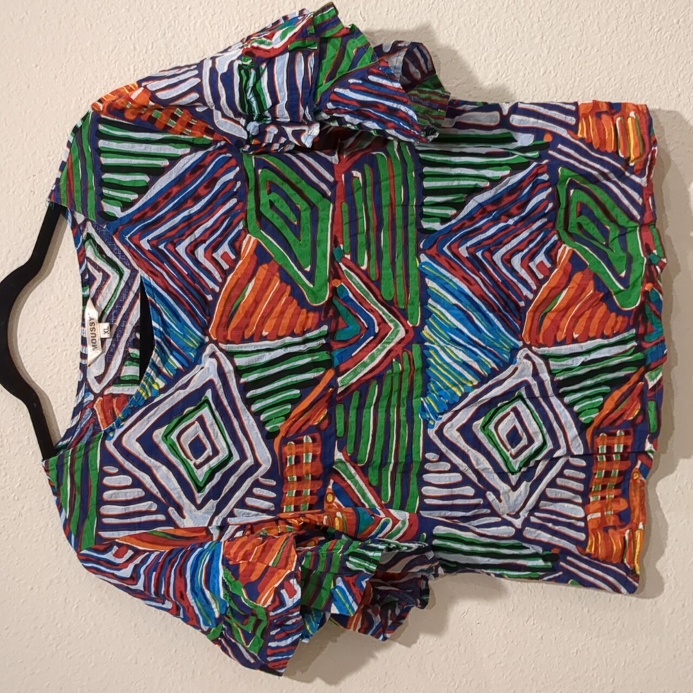 MOUSSY Colorful Blouse Ruffled Sleeves Size XL